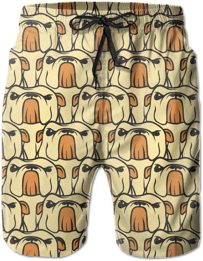 YY909 Men's Cartoon English Bulldog Board Shorts Quick-Dry Swim Trunks