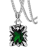 FaithHeart Gothic Dragon Claw Necklace for Men, Punk Biker Stainless Steel Amulet Pendant with Black/Red/Green/Blue Gemstone, Gift Box