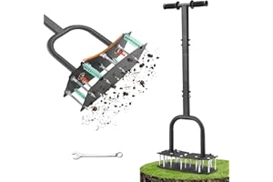 AHXPOCF Lawn Aerator Tool with Bolt-On Base & Kick-to-Unclog - Manual Grass Aerator for Compacted Clay Soil, Never Weld Never Break, 12.2x6 Inch Wide Plate Covers 20% More (Pre-Assembled)