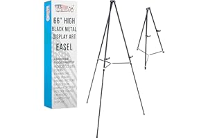 U.S. Art Supply 66" High Black Metal Display Art Easel - Large Adjustable Height Portable Easel Stand, Sign Display, Holds 25 lbs - Floor & Tabletop Easels, Sign Stand