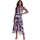 London Times Women's Dresses Ruffle V-Neck and Faux Wrap Maxi Dress