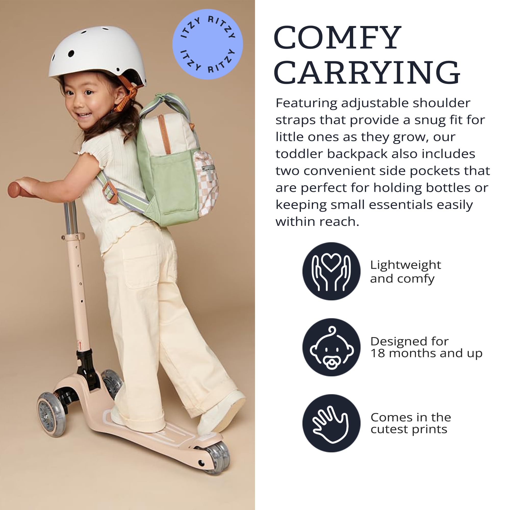 Itzy Ritzy Toddler Backpack - Daycare Bag - Features Adjustable Shoulder Straps, 2 Side Pockets & Spacious Interior with Wipeable Fabric Lining & Name Label, Checkerboard Backpack