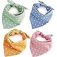 Dog Bandanas - 4PCS Soft Washable Dog Kerchief Red Brown Pink Yellow Grey Square Plaid Scarf Adjustable Accessories for Small