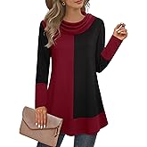 Youtalia Women's Hoodie Sweatshirt Long Sleeve Cowl Neck Pullover Color Block Thin Tunic Top