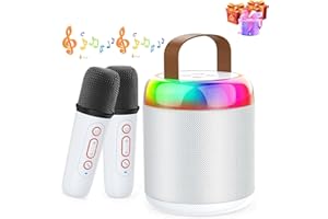 FLYXIREGG Mini Karaoke Machine for Kids Karokee Machine with Bluetooth and Wireless Microphone,Portable Bluetooth Speaker with Microfono Mic and Colorful LED Light,Karaoke Toys for Kids Girls and Adult