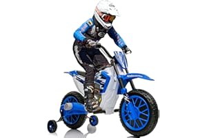 JOYLDIAS Kids Motorcycle, 12V7AH Ride On Motorcycle for Kids w/Training Wheels, Spring Suspension, High/Low Speeds, Blue