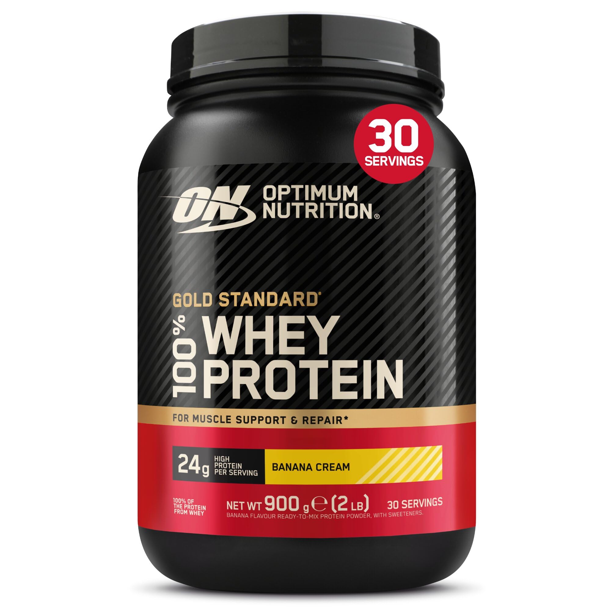 Optimum Nutrition Gold Standard 100% Whey Muscle Building and Recovery Protein Powder With Naturally Occurring Glutamine and BCAA Amino Acids, Banana Cream Flavour, 30 Servings, 900 g โ image 1