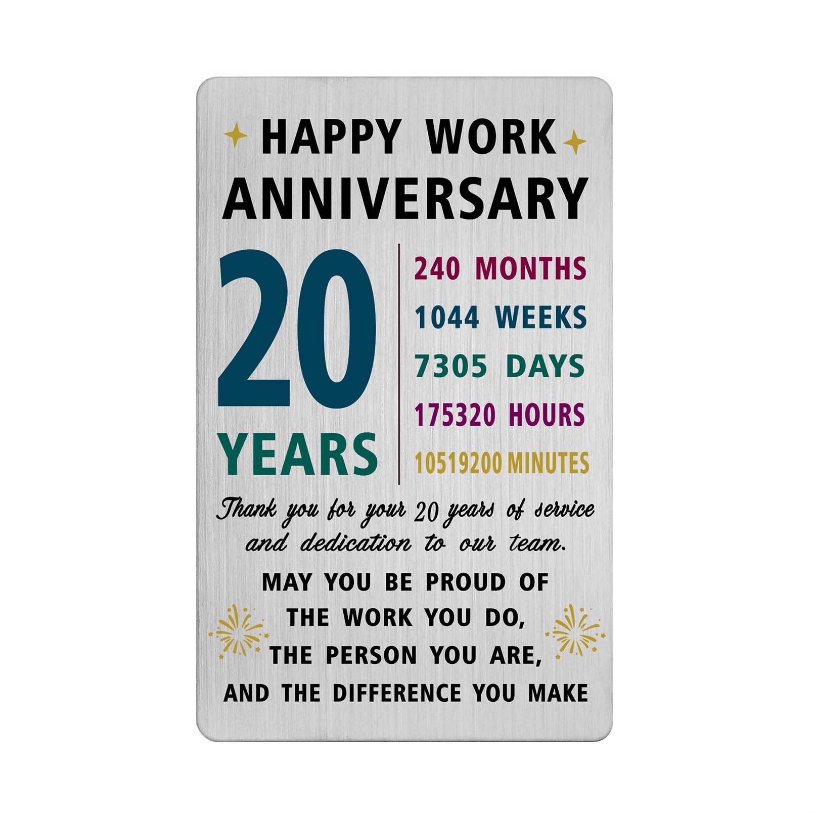 Richesele 20 Work Service Card - Happy 20 Year Work Anniversary Wallet Card - 20th Work Anniversary Decorations