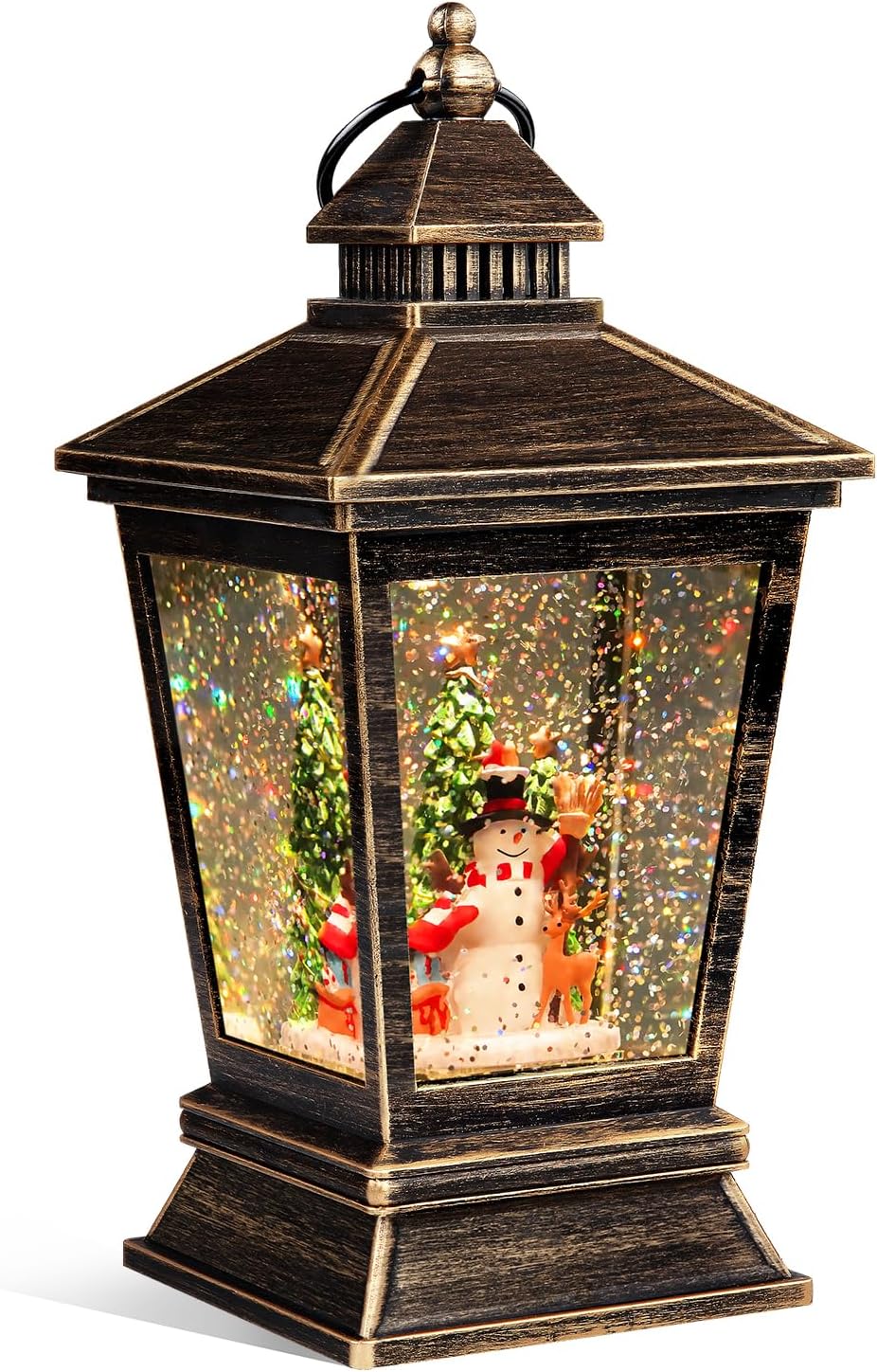 Snow Globes - Christmas Snow Globe Lantern with Swirling LED Glitter Water, Retro Snowman Christmas Tree Hanging Lighted Lantern for Christmas Home Decoration, Indoor Tabletop Decor Gift (Retro-Snowman)
