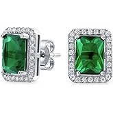 Traditional 1CT Cubic Zirconia Round Brilliant Cut AAA CZ Halo Solitaire Stud Earrings for Women in Rose Gold .925 Sterling Silver with Pink London Blue Emerald Green Purple Simulated Gemstones