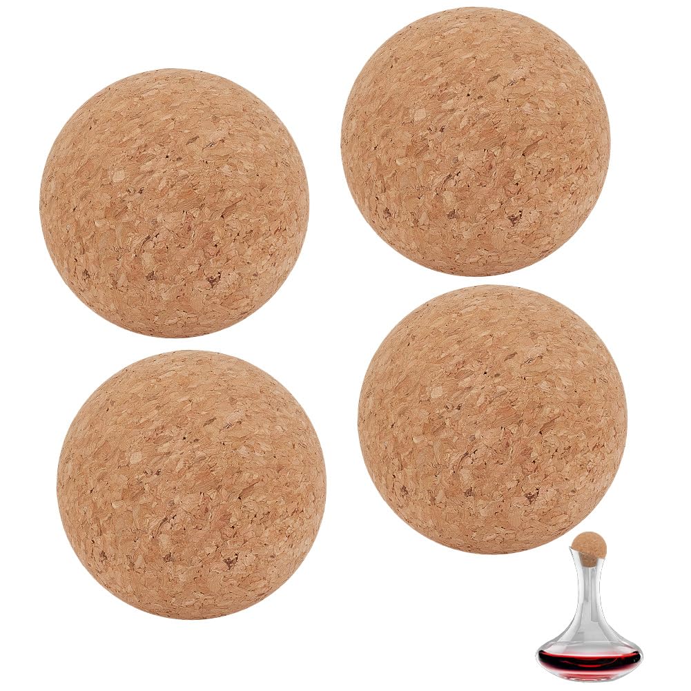 OLYCRAFT 4pcs 7cm Wine Cork Ball Wooden Cork Ball Stopper for Wine Decanter Carafe Bottle Replacement Spherical Wine Bottle Stopper for Wide Mouth Bottle Glass Bottle Accessories
