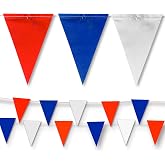 NACARUM Red Blue White Pennant Banner Flags | OSHA 500lb Rated | Strand Fade Resistant 【102FT】