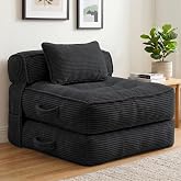 ORWIPO Folding Sofa Bed, Convertible Sleeper Chair with Pillow(Black) | Foldable Mattress with Back Support, Portable Fold Out Chair Bed Comfy Floor Couch Lounge for Living Room Bedroom Apartment