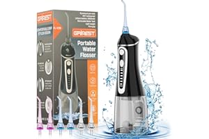 Water Dental Flosser Pick for Teeth,Grinest Cordless Water Dental pik Teeth Cleaner 7 Modes Rechargeable Oral Irrigator Portable IPX7 Waterproof Tooth flossing Cleaning for Home Travel-Black