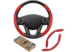 GSPSCN Universal Car Carbon Fiber Steering Wheel Cover Anti-Skid,Butterfly Steering Wheel Cover,Non-Slip Segmented Steering Wheel Protector,Fit for 99% Cars,Car Interior Accessories (Red)