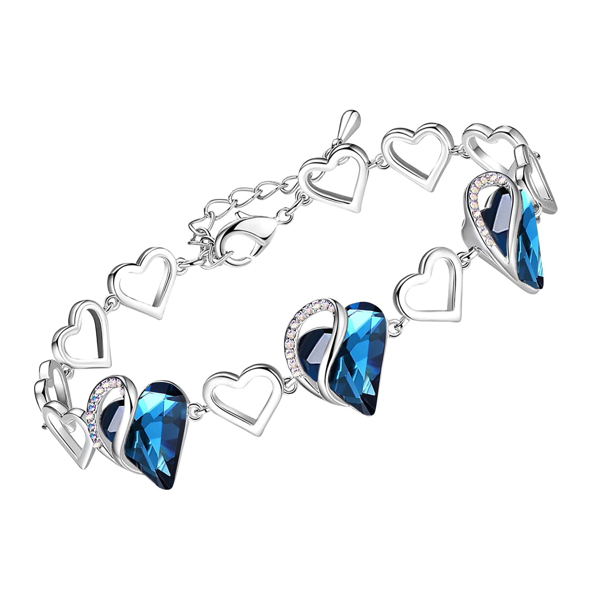 Leafael Valentine's Day Gift Bracelet, Infinity Love November Birthstone Heart Crystal Link Bracelet, Golden Yellow Shade, Silver-Tone Jewelry for Wife Mom Her, 7" + 2" Adjustable Chain — image 1