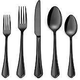 Herogo 30-Piece Black Silverware Set with Scalloped Edge, Stainless Steel Flatware Cutlery Set for 6, Modern Tableware Eating Utensils, Dishwasher Safe, Mirror Polished