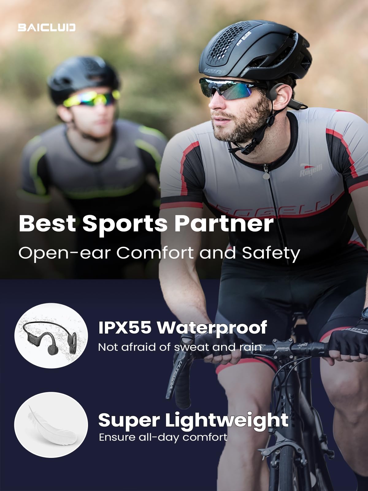 BAICLUD Bone Conduction Headphones, 2024 Upgrade Open-Ear Wireless Bluetooth Workout Headphones with Microphones, 8Hr Playtime, Waterproof Earphones for Sports, Running, Gym, Hiking, Cycling-Orange