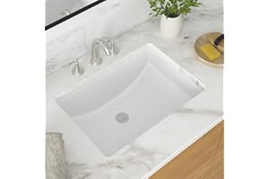 GhomeG Undermount Bathroom Sink Rectangle 21x15 Inch White Rectangular Porcelain Ceramic Vessel Sink with Overflow Under Counter Lavatory Vanity
