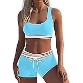 Wenly zeng Womens Sport Two Piece Swimsuits Racerback Tops Boyshort Bottom