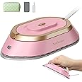 Newbealer Travel Iron with Dual Voltage - 120V/220V Mini Dry Iron for Clothes (No Steam), Non-Stick Ceramic Soleplate, 302℉ Heat Press Machine for Quilting & Sewing, 0.95lbs Lightly (Pink)
