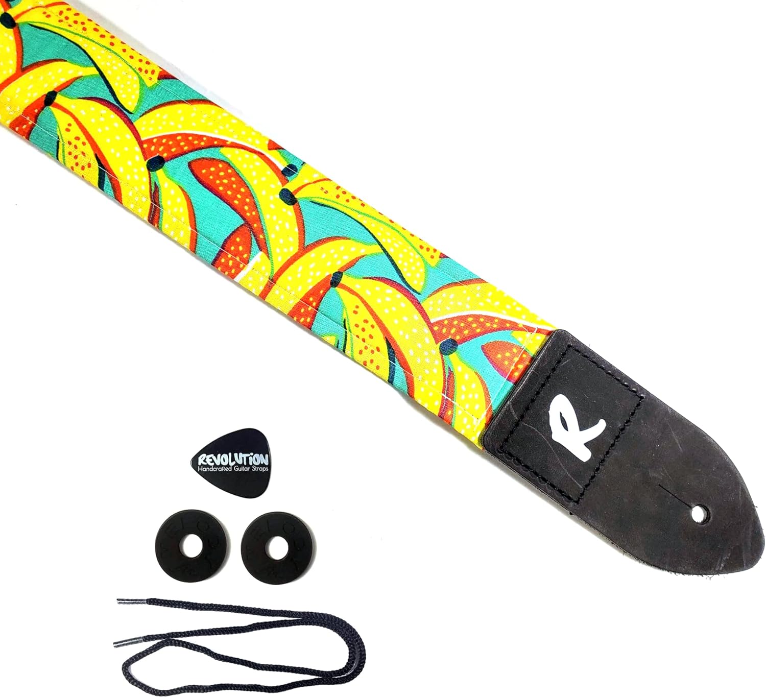 Mixed Media - Banana Guitar Strap, Food, Genuine Leather Ends, Includes 2 Strap Locks & 1 Pick. Adjustable Strap, Pick Pocket, For Bass, Electric & Acoustic Guitars Gift for Guitar Players Men, Women & Kid