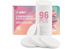 AIDEA Compressed Facial Sponges 96Count White, Round, Face Sponges for Cleansing, Travel Essentials, Natural Cellulose Cosmetic Makeup Sponge for Facial Cleansing, Exfoliating, Makeup Removal