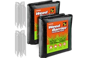 LAVEVE 4FT x 100FT Weed Barrier Landscape Fabric, 3.2oz Premium Heavy-Duty Gardening Weed Control Mat, Ground Cover for Gardening, Farming with 30 U-Shaped Securing Pegs（2 Pack 4x50FT）