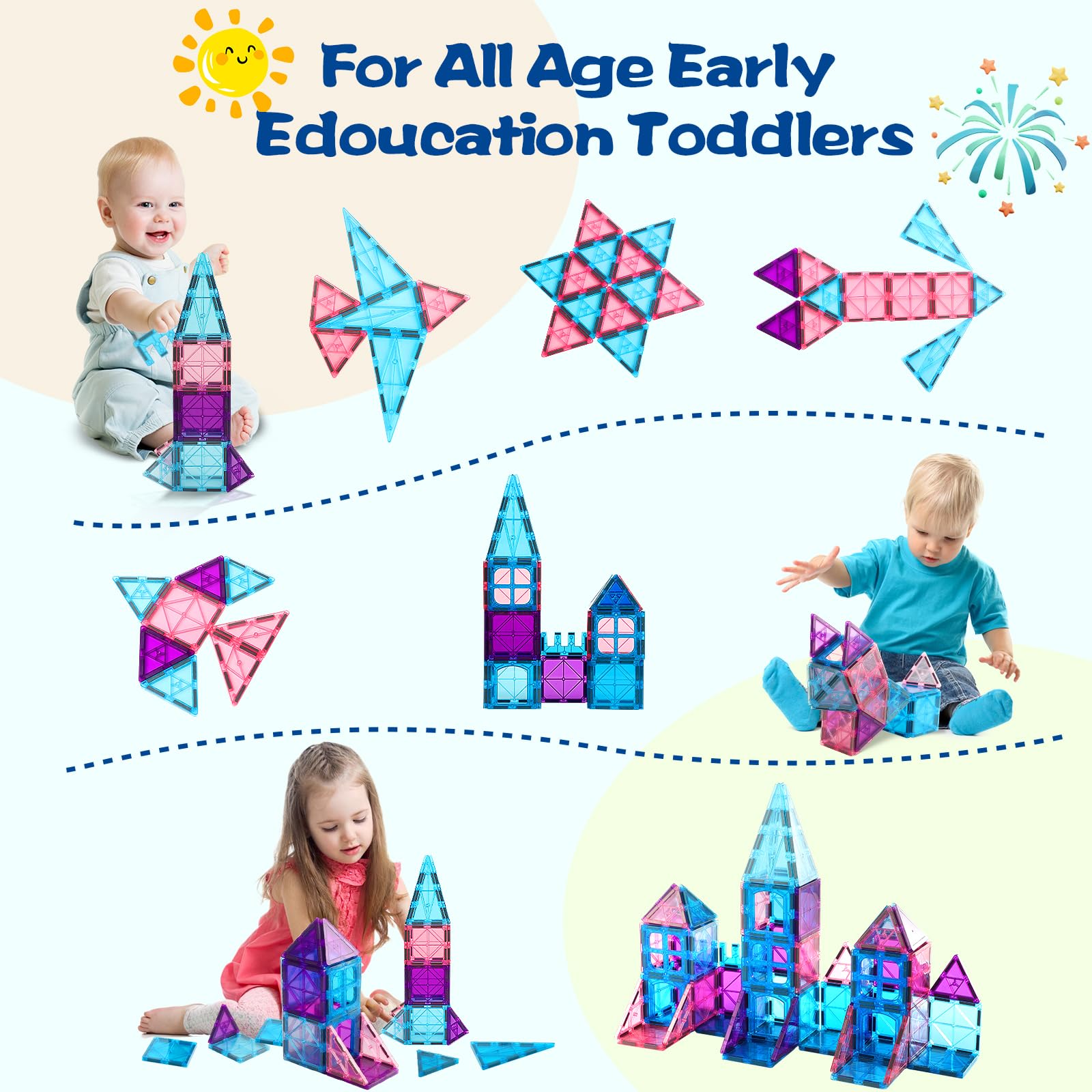 Magnetic Tiles Building Blocks for 3 4 5 6 7 8+ Years Old Boys Girls Colorful Magnet Stacking Toys Birthday Gift for Toddlers STEM Preschool Educational Construction Tiles Set for Kids (Blue)