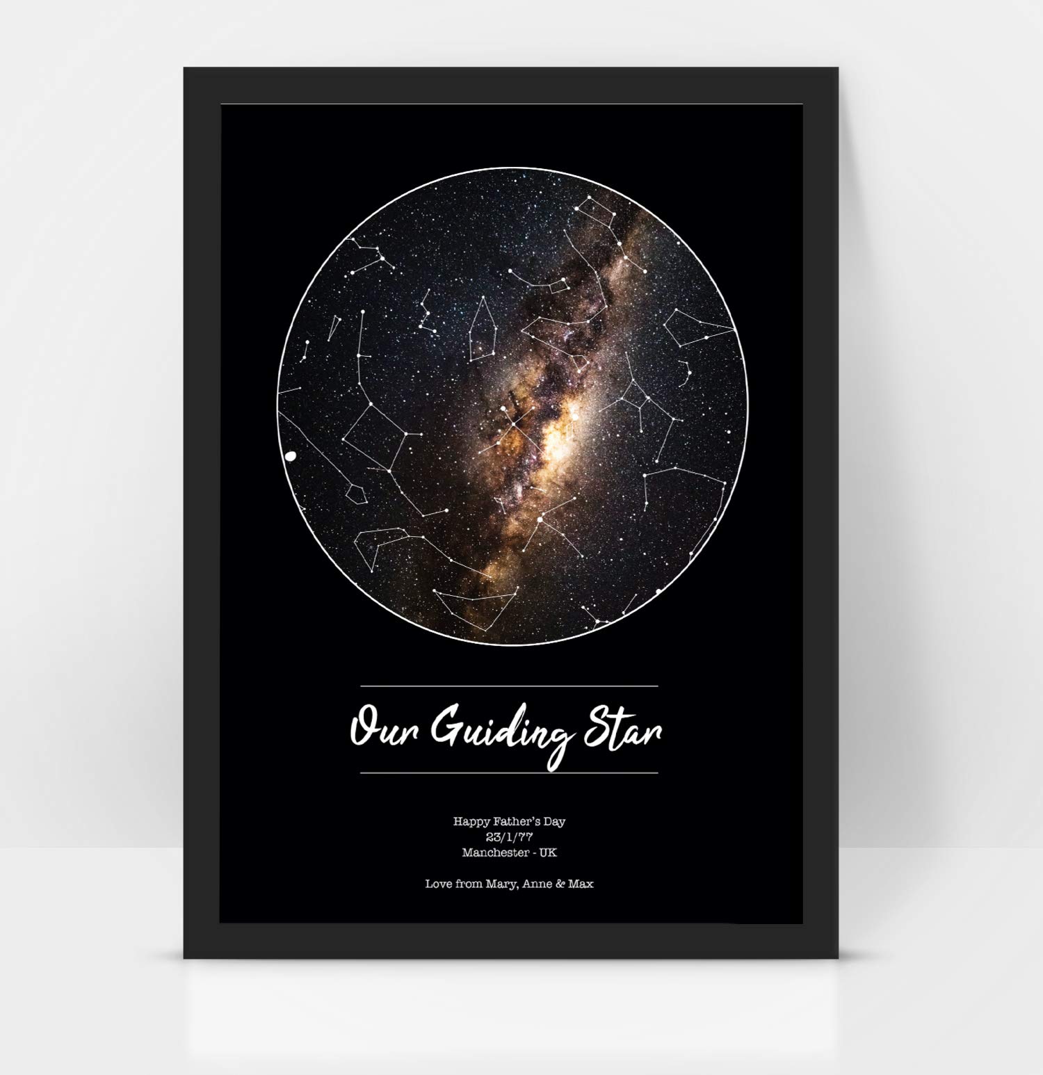 Personalised Fathers Day Guiding Star Star map chart astronomical Constellation Print, Framed/unframed