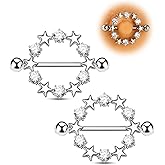 Jewseen 2PCS Nipple Rings 14G Star Nipple Piercing Jewelry 316L Surgical Steel Gold Nipple Barbells for Women