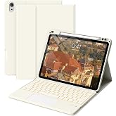 JKSML Trackpad Keyboard Case for iPad Air 11-inch (M4/M3/M2 &amp; 5th/4th Gen) | Trackpad 7-Color Backlit Wireless Keyboard, Magnetic Detachable Slim Folio with Pencil Holder, Cream White