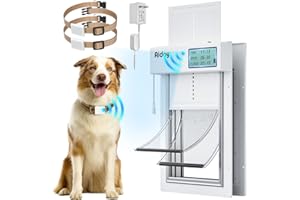 AIDAY Automatic Dog Door with Collar Sensor, 2-Flap Electronic Large Dog Door for Door with Anti-Pinch, Mains-Powered, Timing Function, LCD Display, Metal Frame- L