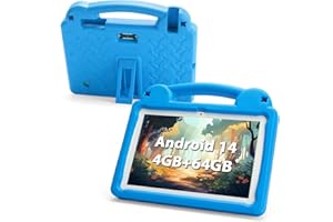 PAITANRY Kids Tablet - 10.1 Inch Android 14 Kids Tablet, 4+4GB RAM 64GB ROM, IPS HD 1280x800 Toddler Tablet，WiFi 6, 2.0MP + 5.0 MP, GMS, Parental Control Mode, Kids Content & Eye Protection (Blue&EVA Case)