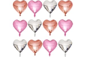 Lovoir 12 Pcs Pink Heart Shape Foil Mylar Balloons 18 Inch Love Balloons for Valentine's Day Birthday Party Decorations Wedding Engagement Romantic Decor (Rose Gold & Pearl Pink & Silver)