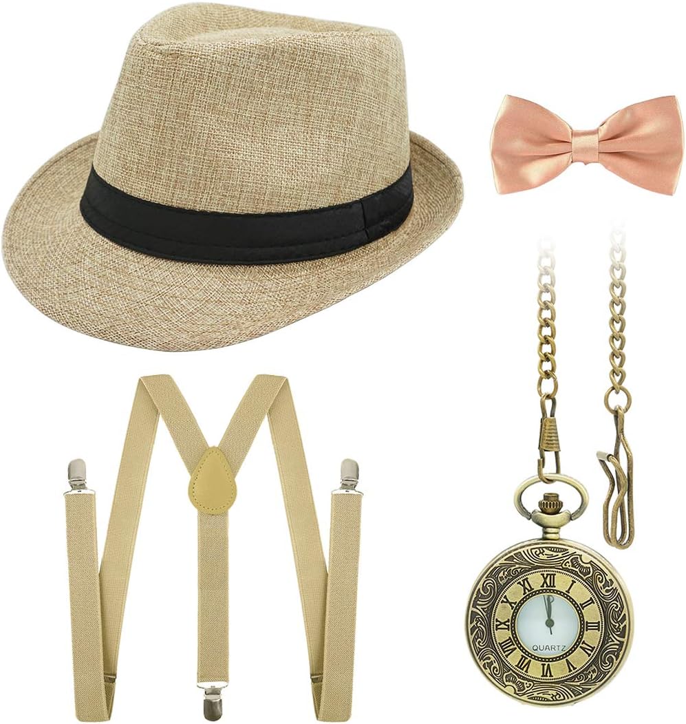 Ziyoot Men's 1920s Accessories Gatsby Gangster Costume Set Gangster Beret Y-Back Suspender