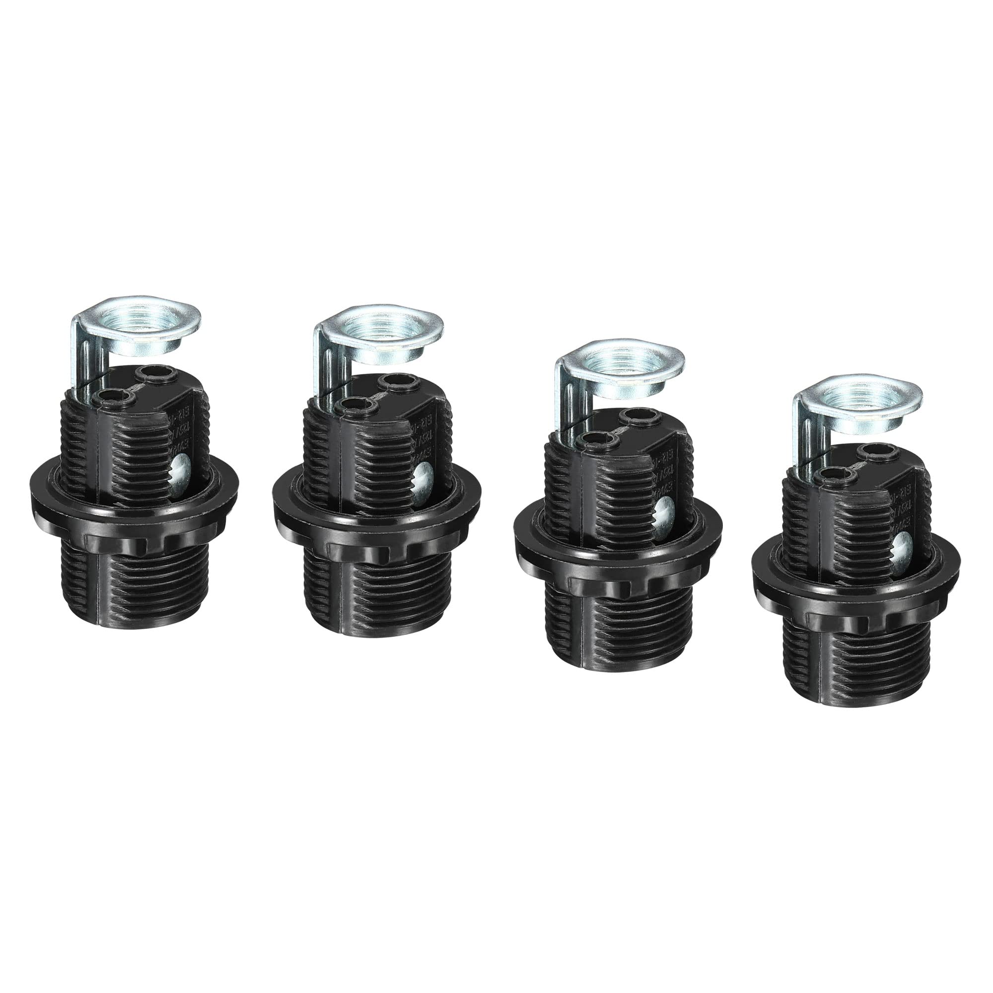 PATIKIL E12 Bulb Holder Light Socket, 4 Pack Screw Fully Thread LED Bulb Lamp Holder for Pendant Lights, Black