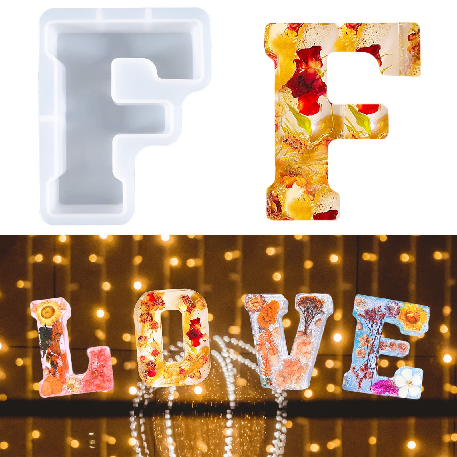 F Large Letter Mould 7-in Set - A-Z Big Alphabet Resin Mould for Making Cake Candles, DIY Crystal Word Sign Moulds for Party & Home Decor