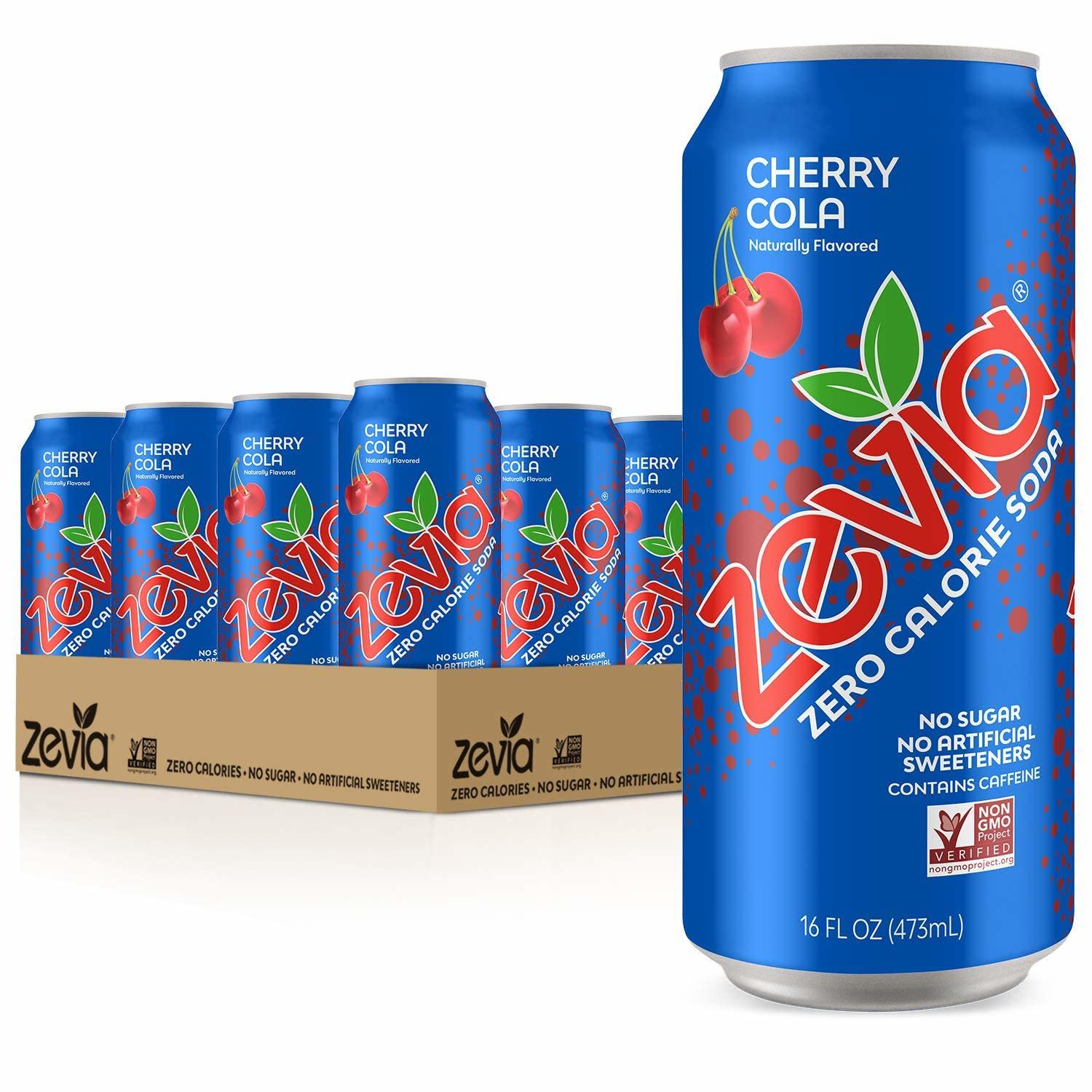 Zevia Zero Calorie Soda, Cherry Cola, 16 Ounce Cans