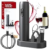 BONACHEF Electric Wine Opener Set Rechargeable Wine Corkscrew Cordless Wine Kit with Charging Base, Foil Cutter, Wine Aerator
