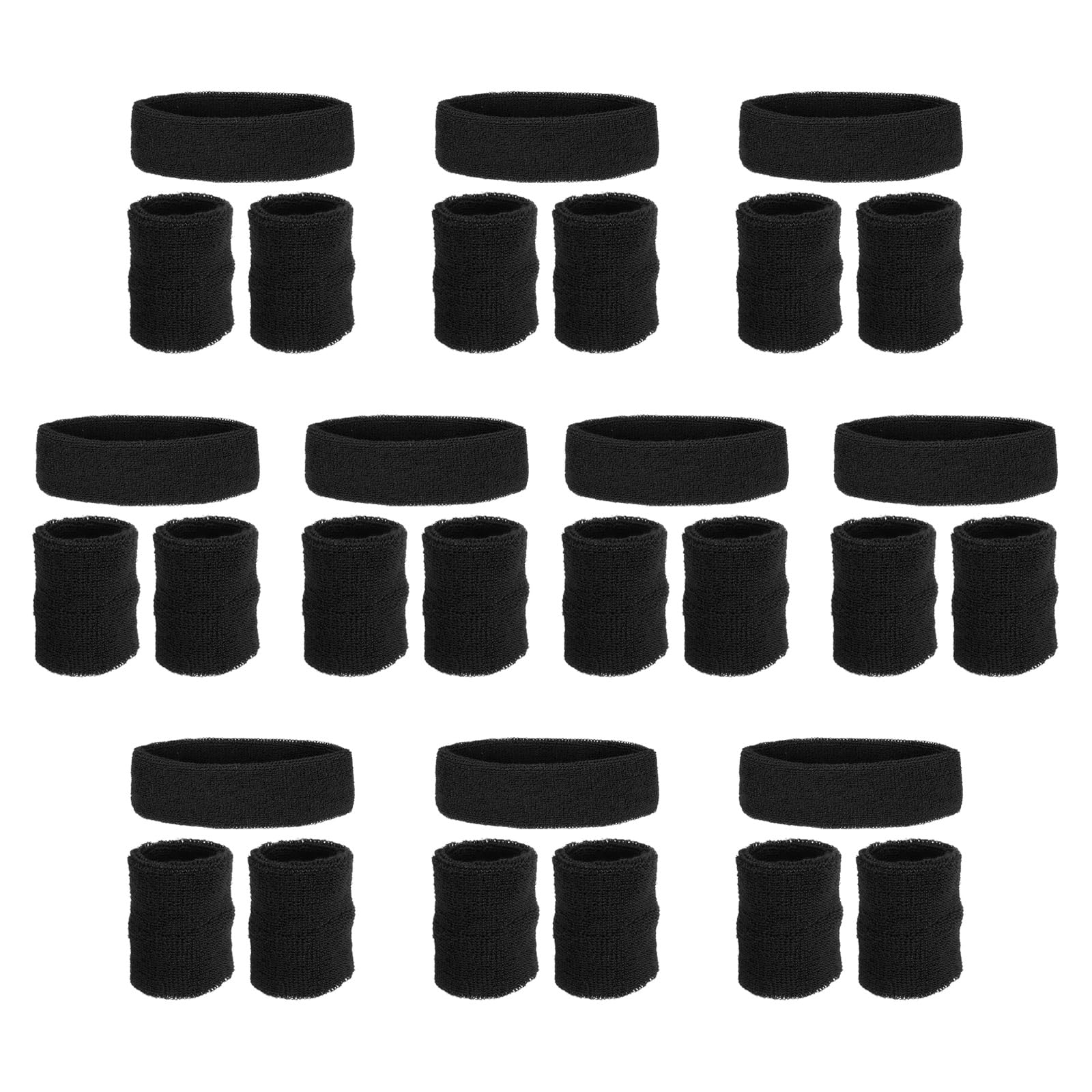 PATIKIL Sweatbands Headband Wristband, 10 Set/30Pcs Sweatband Terry Cloth for Sports Basketball Tennis Athletic Gym Working Out, Black