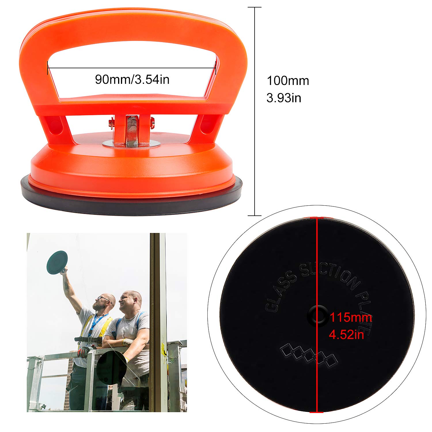 EXLECO 2 Pcs Suction Cups 40KG Heavy Duty Suction Lifter Orange, 2×suction Cup, Single Claw, 40kg - Image 3