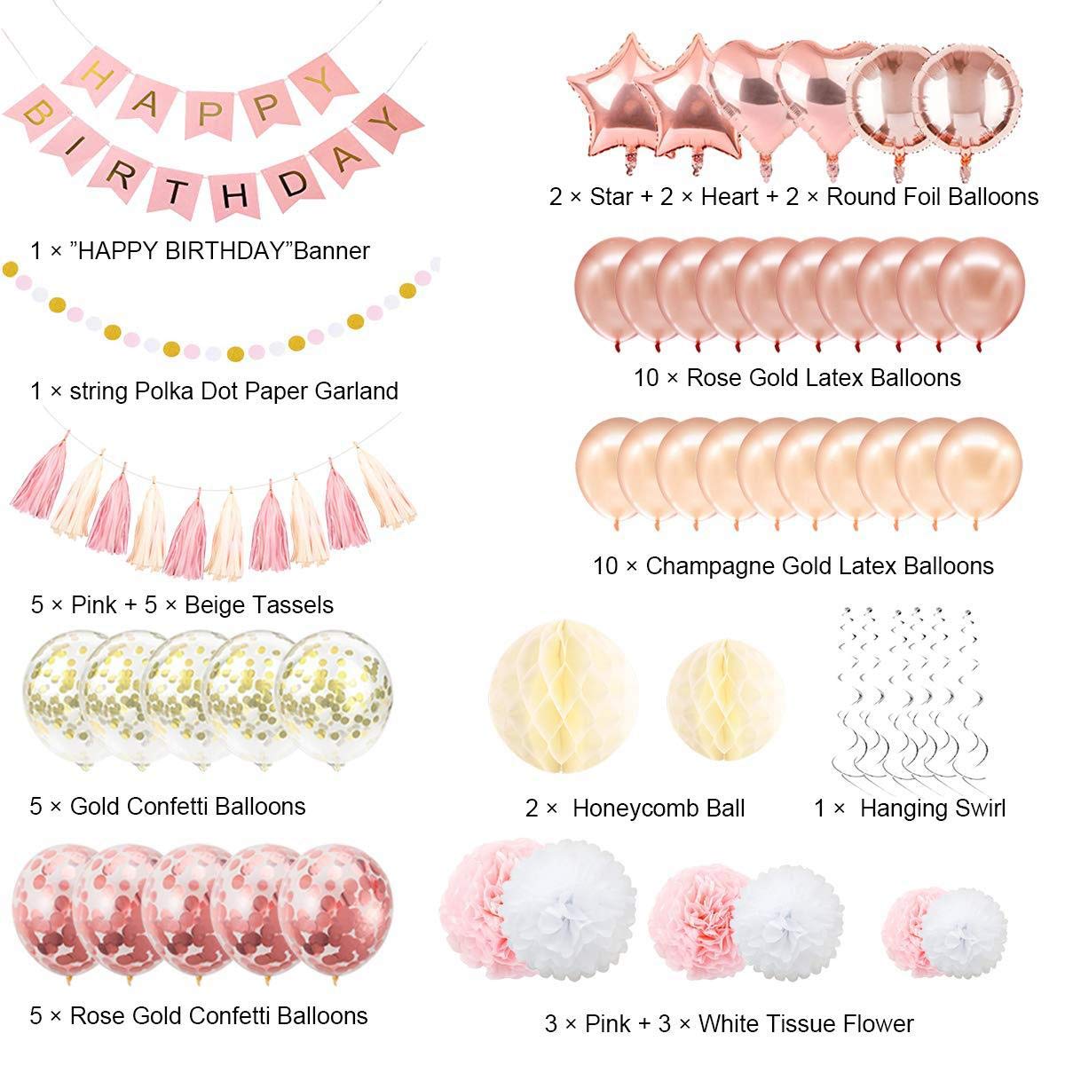 Or Rosejoyeux Anniversaire Banniere Decoration Papier Gland Papier Fleur Boule De Confettis Ballon Decoration Pour La Fete Danniversaire Cuisine Maison Fournitures De Loisirs Creatifs Inzaboton Com