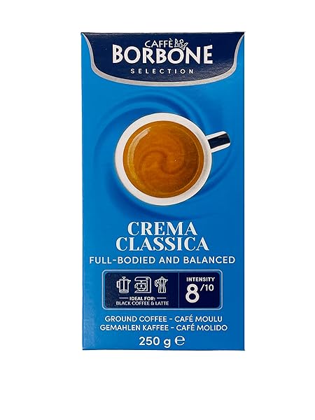 CAFFE BORBONE GROUND COFFEE, CREMA CLASSICA, MEDIUM ROAST, ARABICA AND ROBUSTA BLEND, RICH AND VELVETY, ROASTED, GROUND AND FRESHLY PACKAGED IN ITALY, 8.8 OUNCE (PACK OF 4)