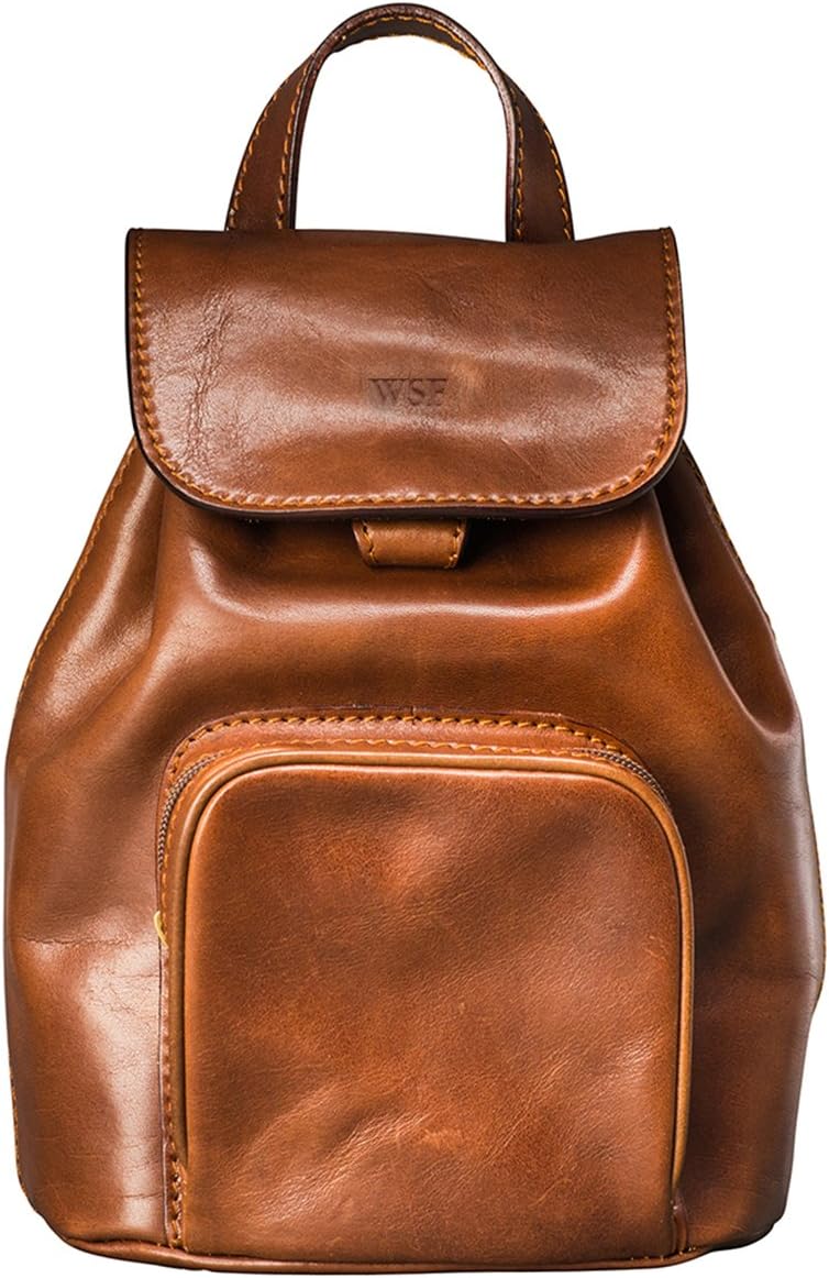 small tan leather backpack