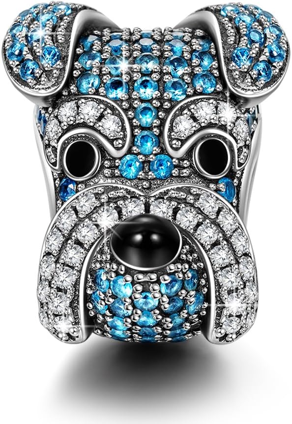 NINAQUEEN® Charms Bead Charm - Schnauzer Loyal Knight 925 Sterling Silver 5A Cubic Zirconia, Best Gifts for Her, with Jewellery Box