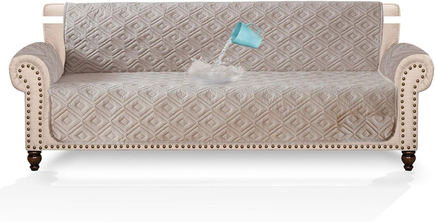 Hafaa Waterproof Sofa Cover 3 seater, Pet Sofa Slipcover, Anti-Slip Couch Furniture Protector, Water Repellent (Beige, Large Sofa Cover)