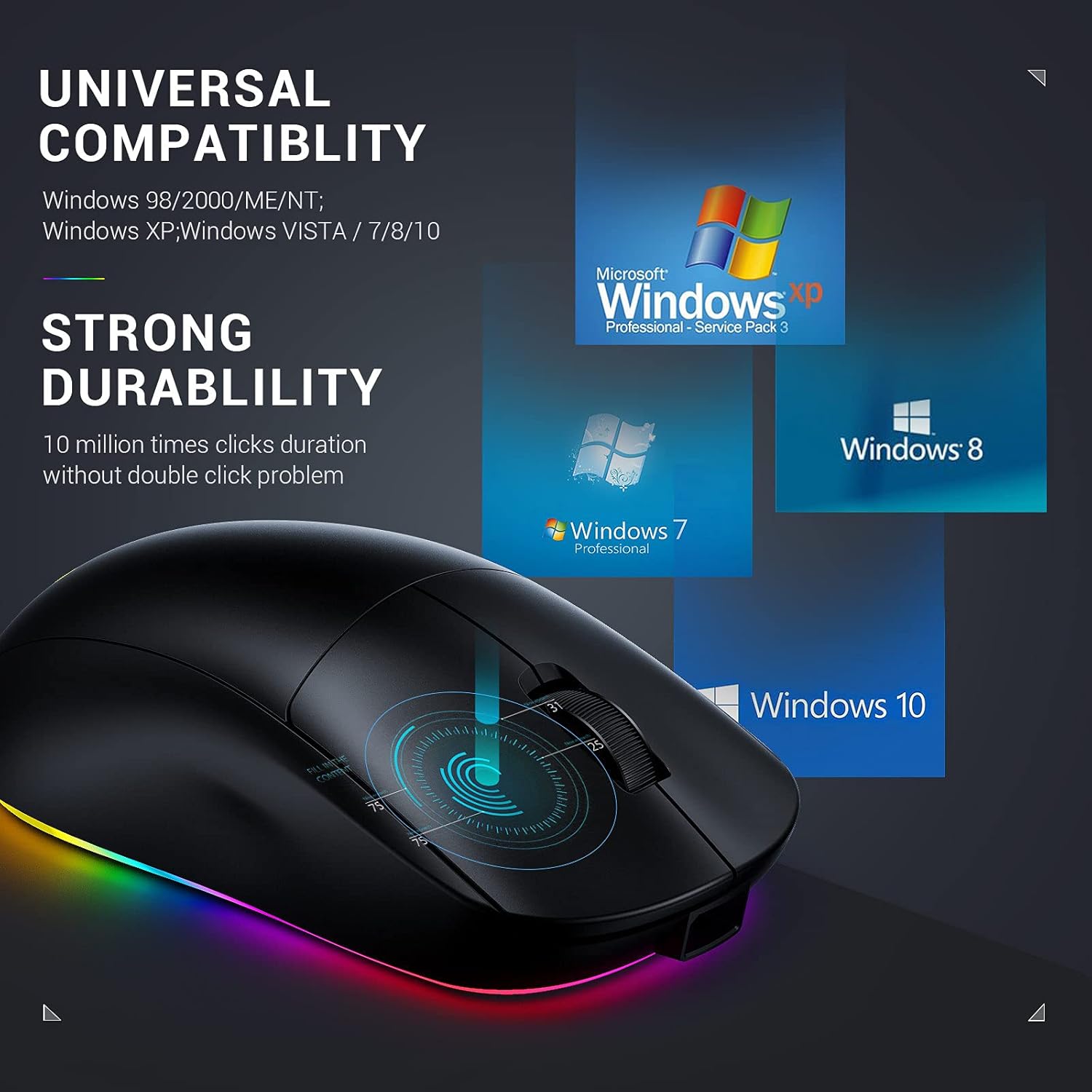 Jelly Comb Gaming Mouse, Wired and 2.4G Wireless Dual-Mode RGB Backlit Mice, Up to 10,000 DPI Optical Sensor,for PC Computer Laptop Gaming Players (Black): Electronics