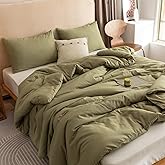 ROSGONIA Queen Comforter Set Olive Green, 3pcs Bedding Sets Queen (1 Boho Olive Comforter & 2 Pillowcases), All Season Lightw