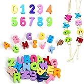 36Pcs 20mm Large Plastic Letter & Number Beads, Big Acrylic Slide Alphabet Blocks for Preschool Educational Learning DIY Arts and Crafts Projects
